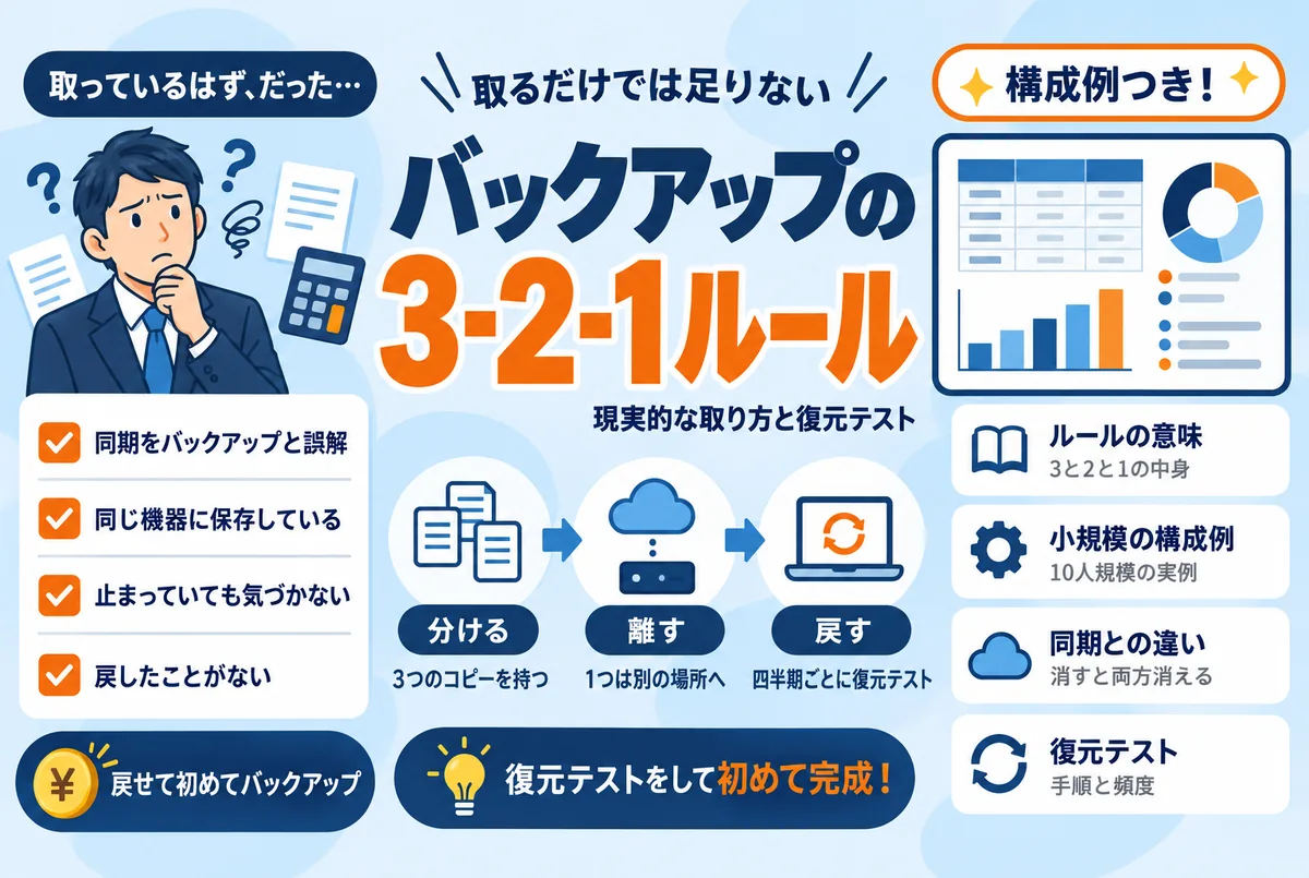 バックアップの3-2-1ルールとは?中小企業の現実的な取り方と復元テスト