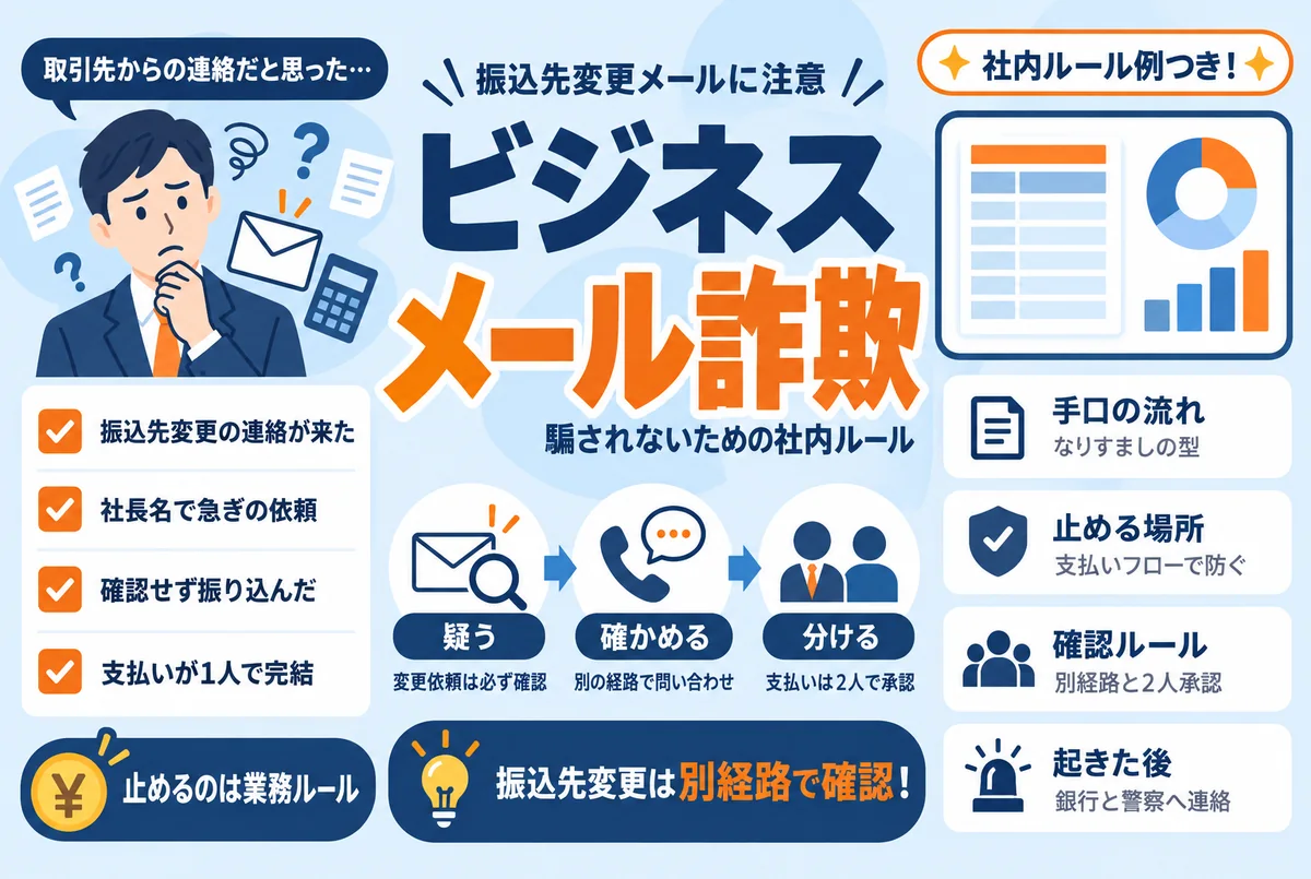 ビジネスメール詐欺の対策|振込先変更メールに騙されない社内ルール
