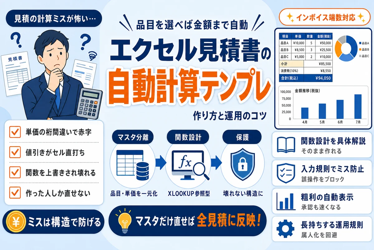 エクセル見積書の自動計算テンプレートの作り方|関数設計と運用のコツ