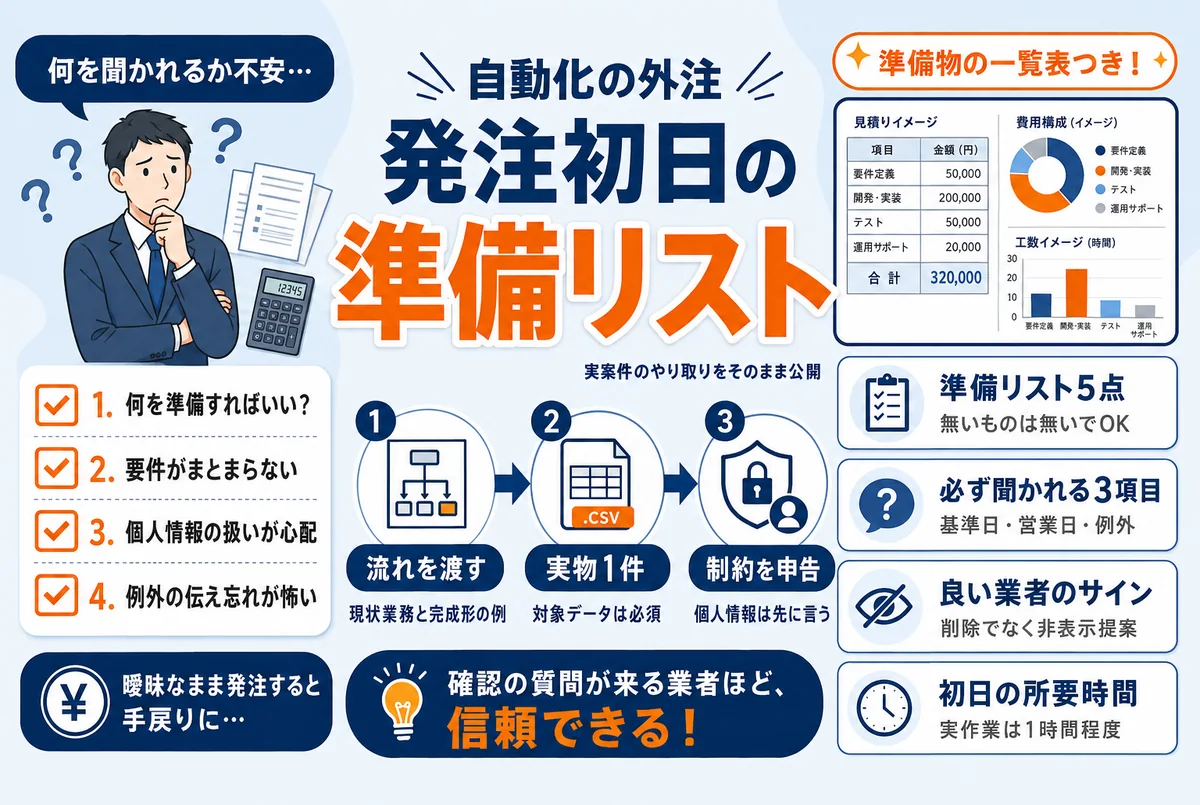 自動化の外注で発注初日にやり取りする様子のイメージ
