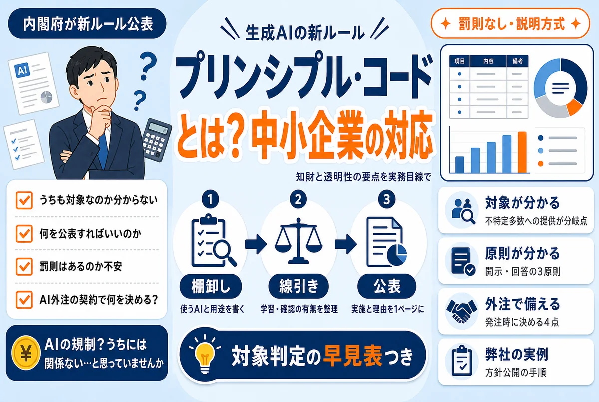 生成AIのプリンシプル・コードとは|中小企業は対象?知財と透明性ルールの要点
