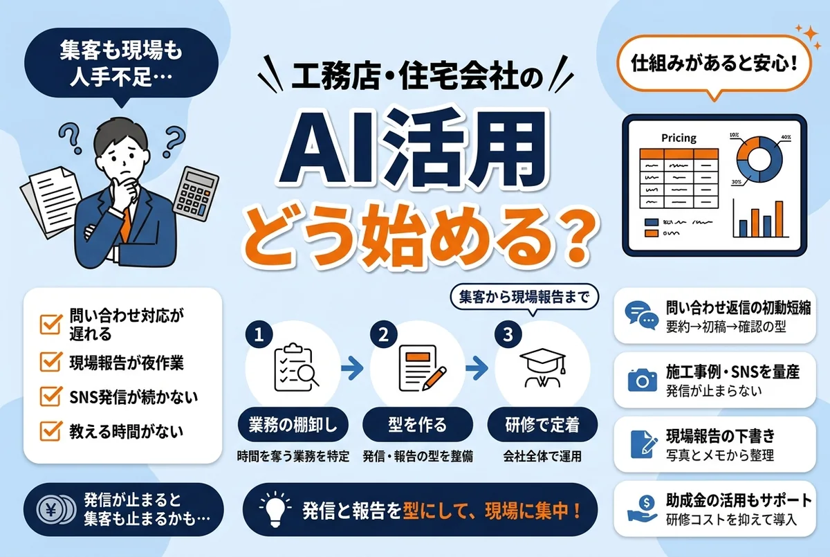工務店・住宅会社の集客や施主対応でAIを活用するイメージ