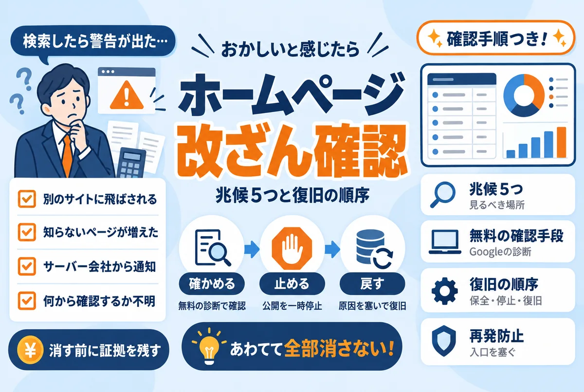 ホームページが改ざんされたか確認する方法のイメージ