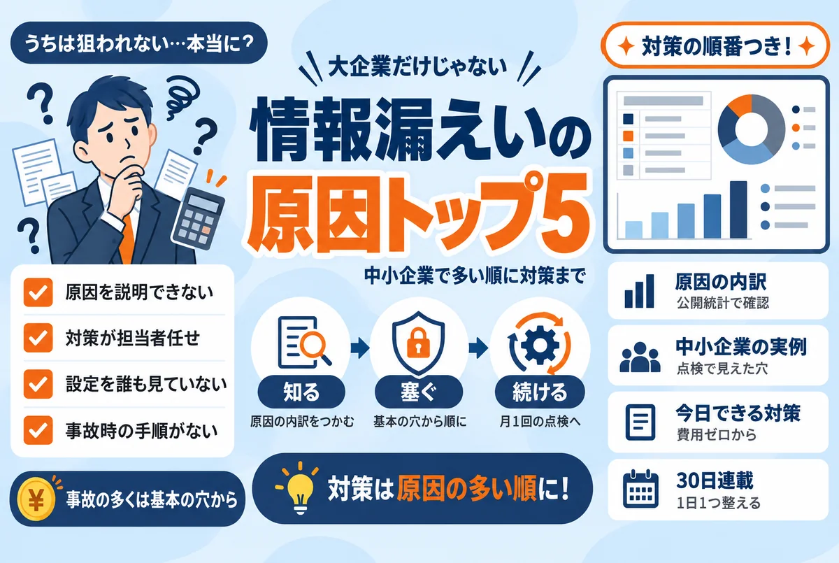 情報漏えいの原因と中小企業の対策のイメージ