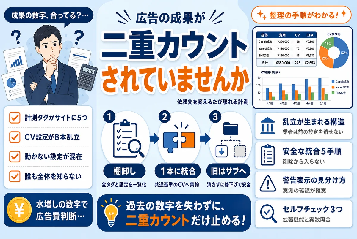乱立した広告計測タグを整理するイメージ