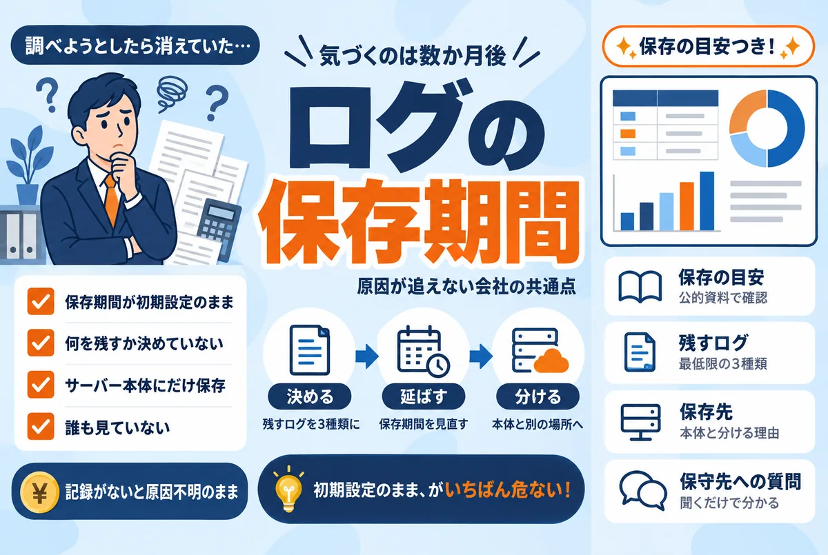 ログの保存期間と点検のイメージ