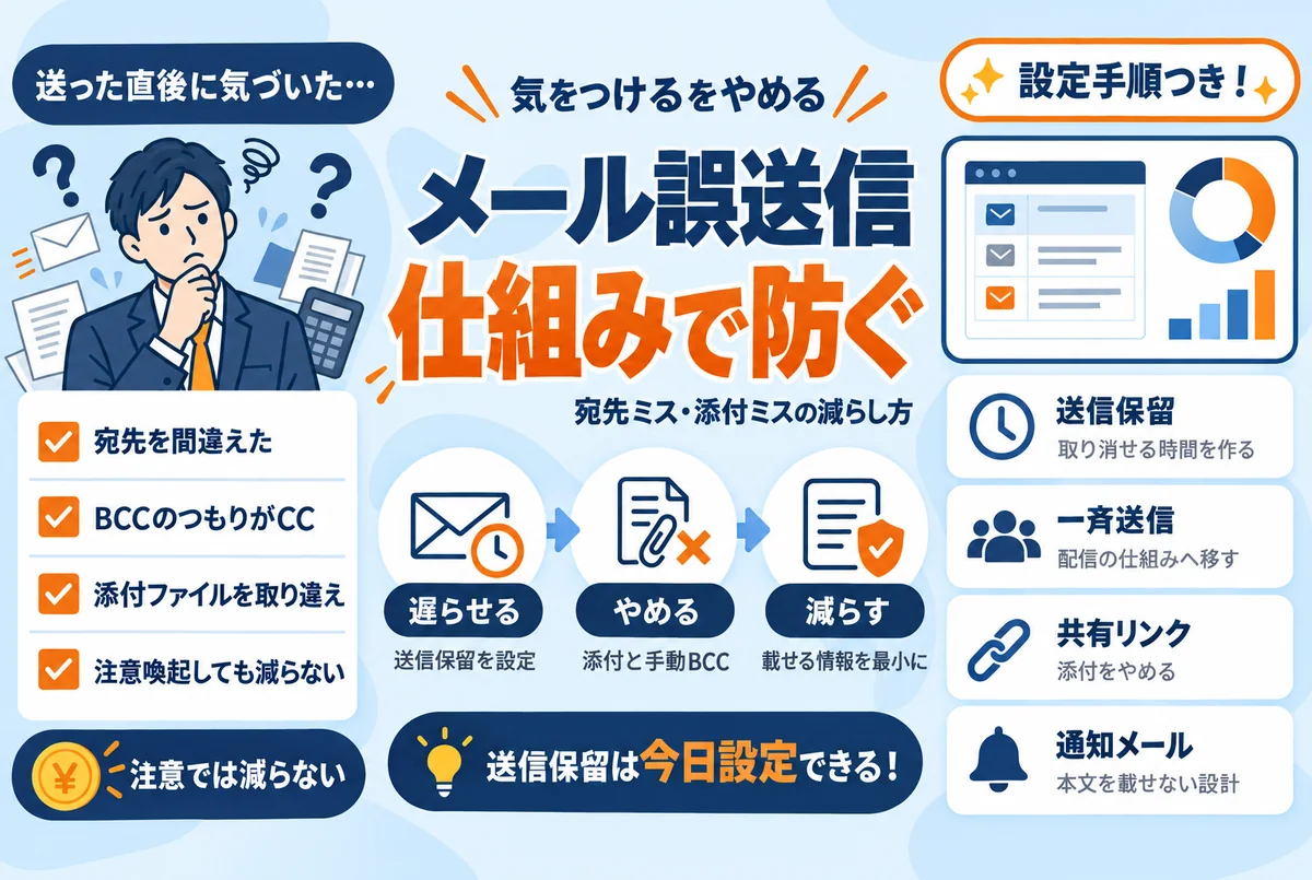 メール誤送信の対策|宛先ミス・添付ミスを仕組みで減らす4つの方法