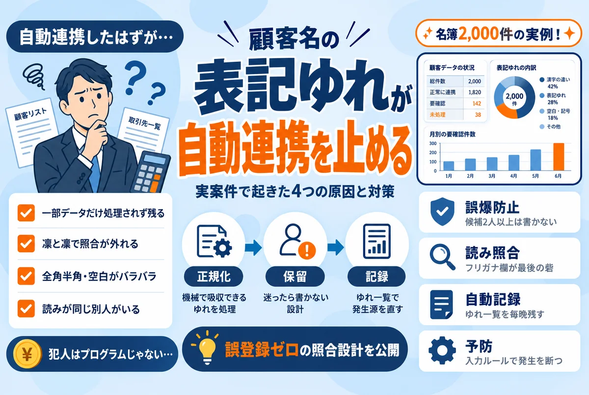 顧客名簿の表記ゆれを照合するイメージ