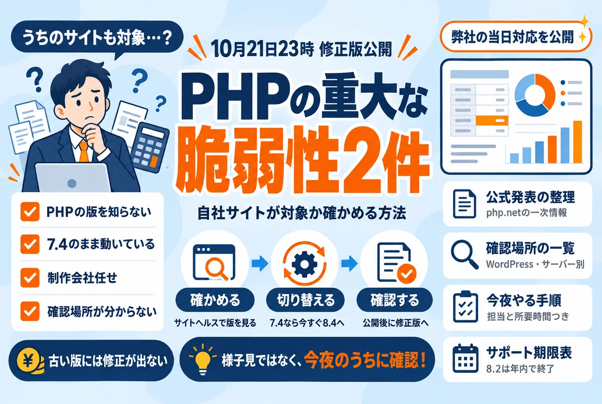 PHPの重大な脆弱性2件|自社サイトが対象か確かめる方法と今夜やること