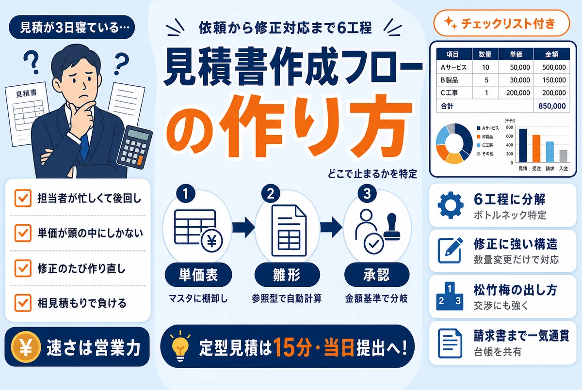 見積書作成フローの作り方|依頼から送付まで、修正に強い仕組みに変える