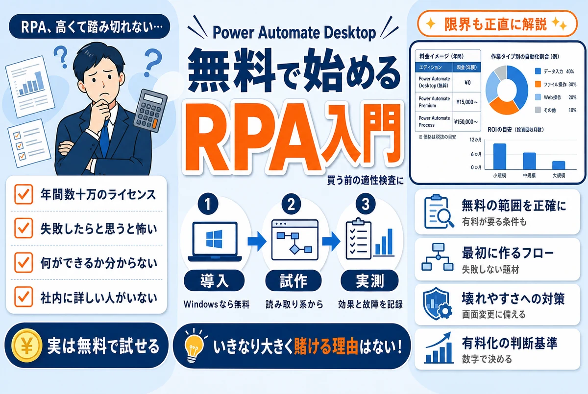 無料RPAのPower Automate Desktopを使うイメージ