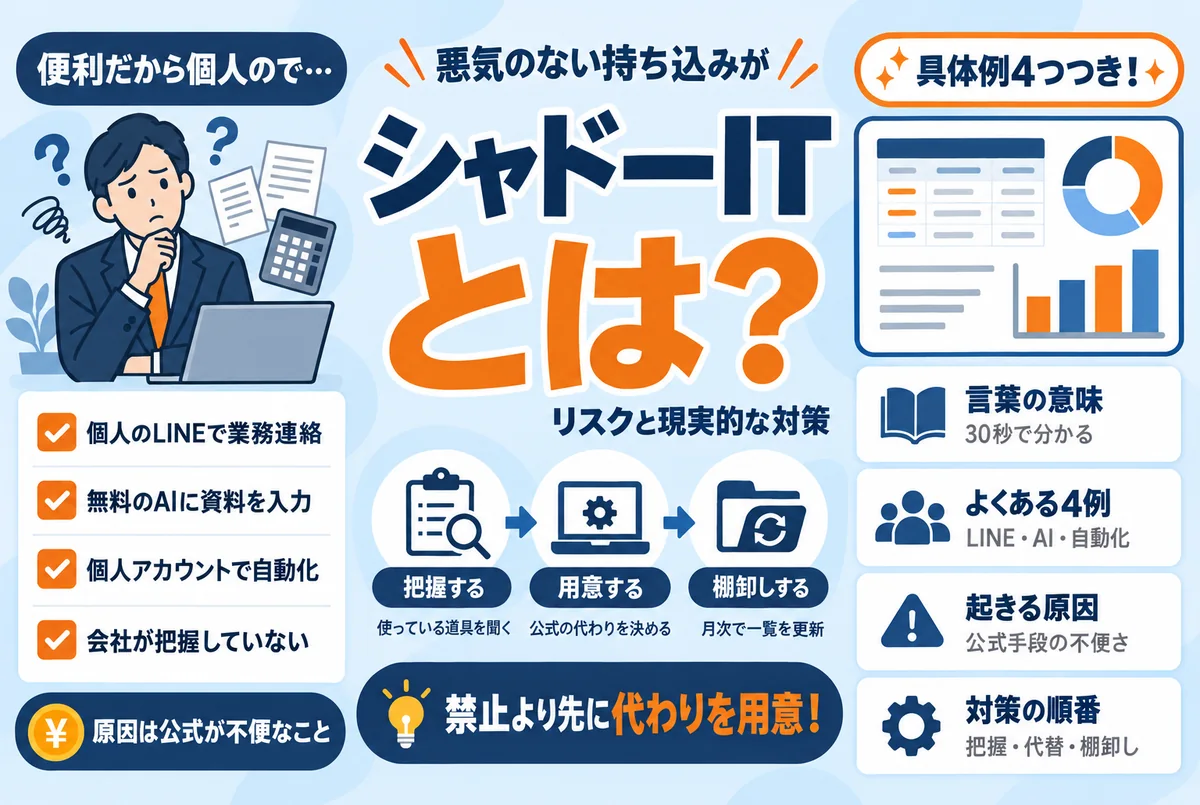 シャドーITのリスクと中小企業の対策のイメージ