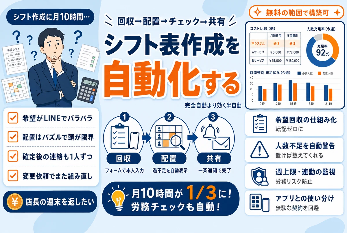 シフト表作成を自動化するイメージ