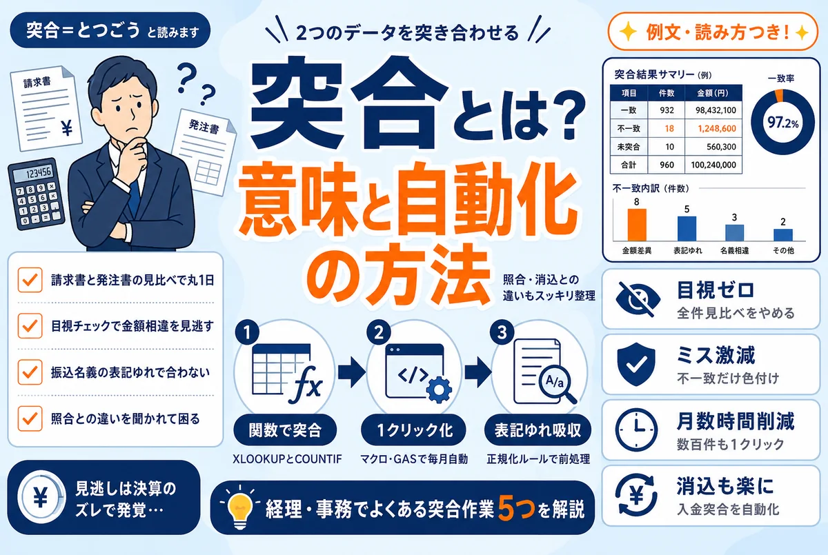 2つの帳票データを突き合わせて確認する突合作業のイメージ